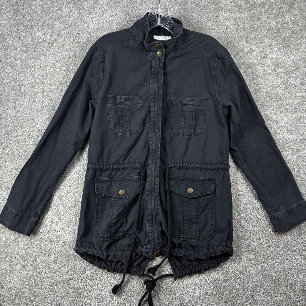 BP. Womens Black Utility Field Jacket Drawstring Waist Cotton Blend Small BP6069